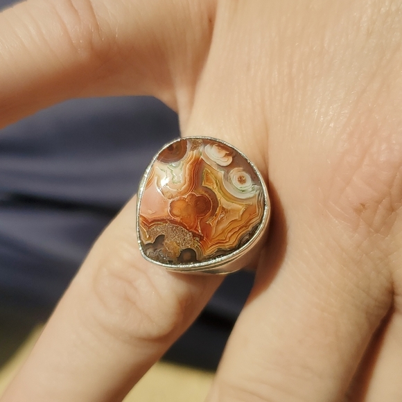 New Men's Crazy Lace Agate 925 Silver Ring. - Picture 6 of 15